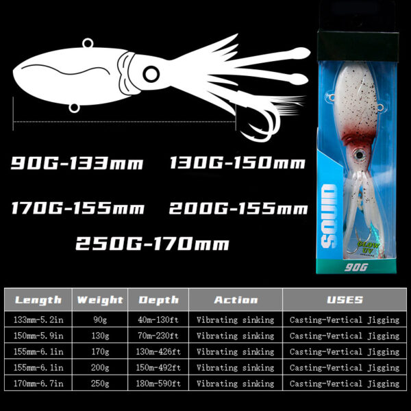 90g 130g 170g 200g 250g Squid Seeker Luminous Squid Lure_yy - Image 3