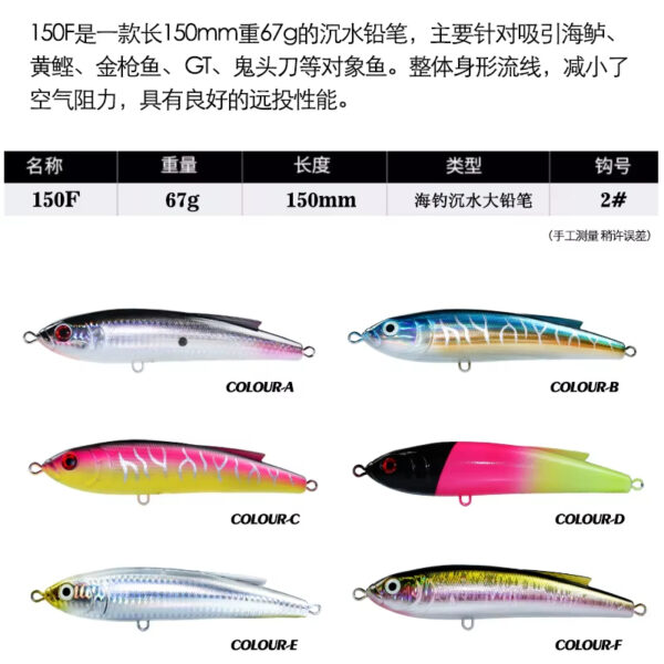 150mm 67g Sinking pencil hard yozuri crankbait musky sublimation popper topwater body big game for saltwater fishing lures bait - Image 3