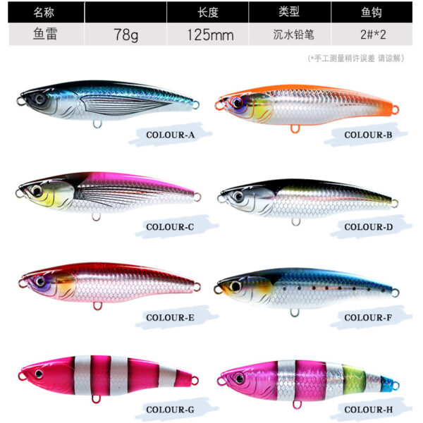 Export Sea Fishing Sinking Pencil 125mm Boat Fishing Big Game Lure 78g Long Distance Casting Artificial Bait Gold Bullet Flatfish Lure - Image 3